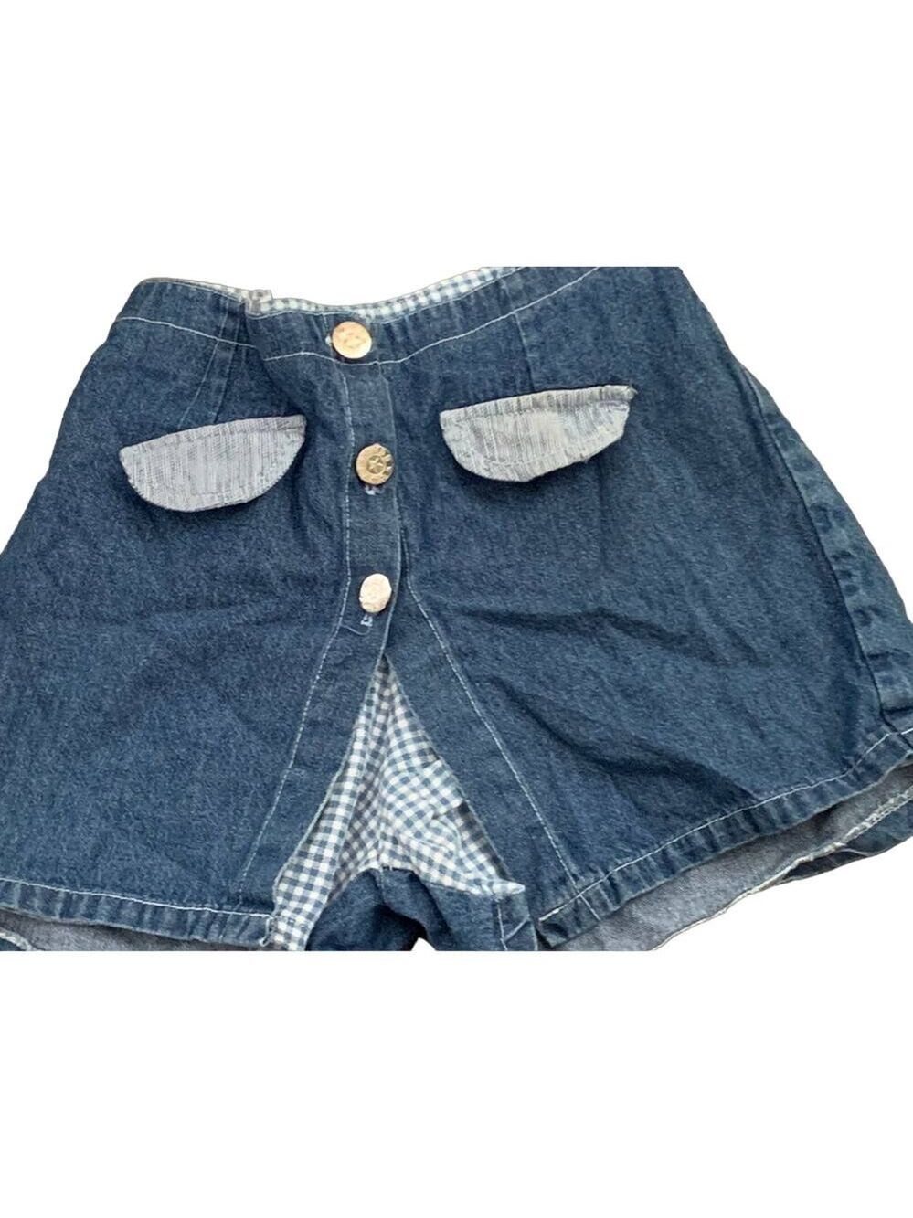 Miss Lana y2k Vintage Skirt 6X Button Front Denim Elastic Waist Check Skort
